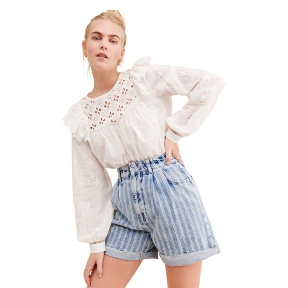 New! Free People Downtown Dogtown High Rise Indigo Stripe Denim Cut Off Shorts